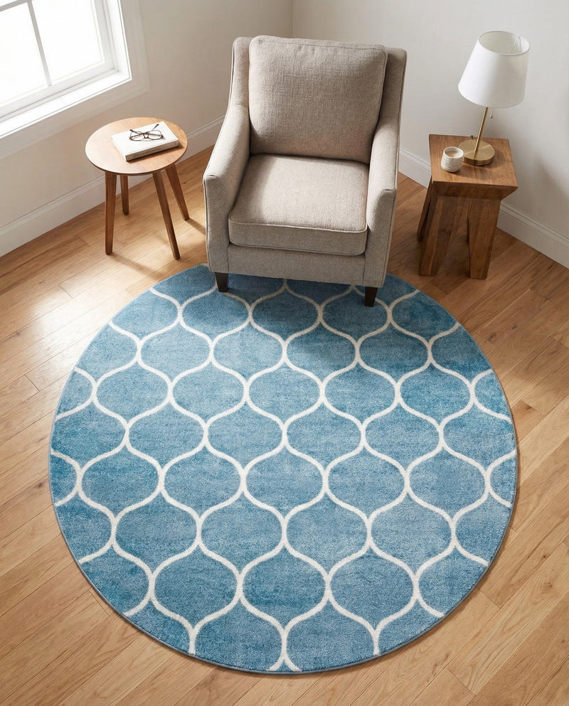 Trellis Mosaic Collection Area Rug -  Pergolatown (Light Blue) Round Light Blue  lifestyle 63