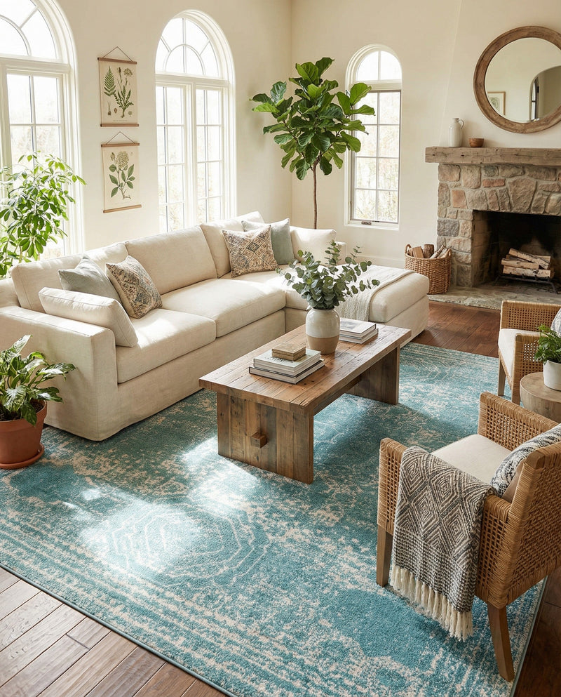 Dover Terrace Collection Area Rug -  Lagoon (Aqua) Square Aqua  lifestyle 63