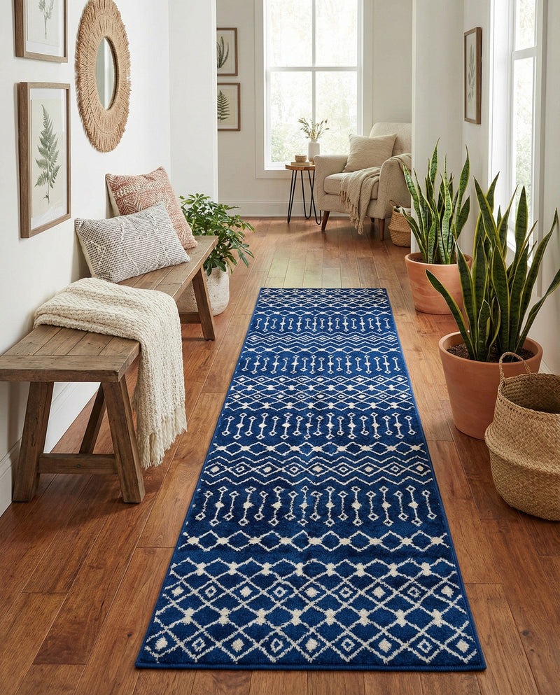 Mediterranean Lattice Collection Area Rug - Santorini (Navy Blue) Runner Navy Blue  lifestyle 63