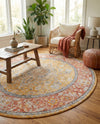Seville Stripes Collection Area Rug - Cadiz (Yellow) Round Yellow  lifestyle 76