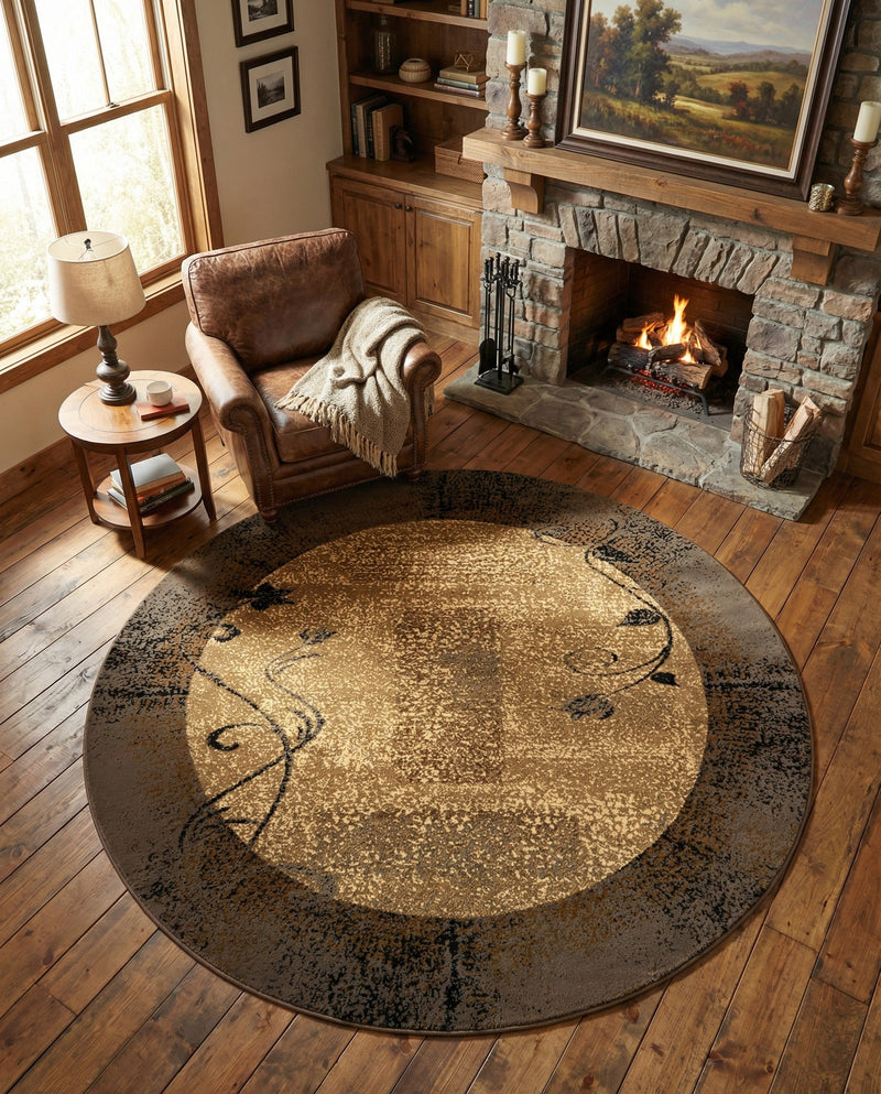 Bistro Lounge Collection Area Rug -  Affogato Round Beige  lifestyle 50