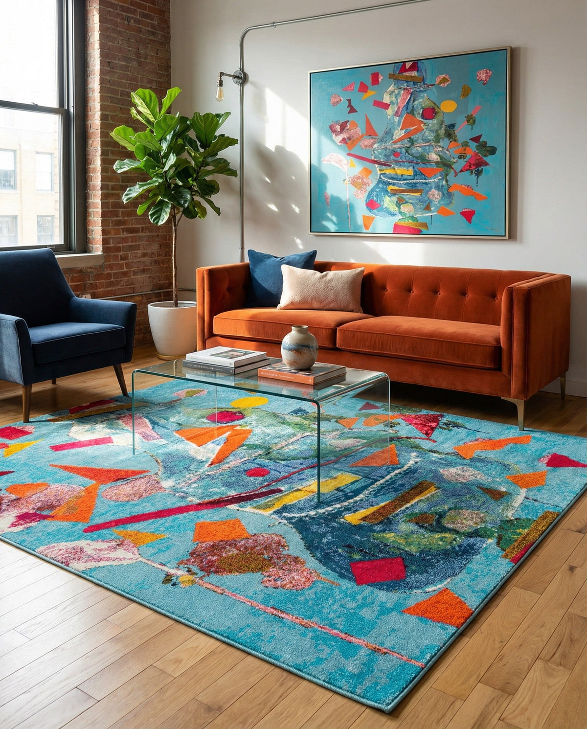 Colorburst Oasis Collection Area Rug -  Fresco Square Aqua  lifestyle 84