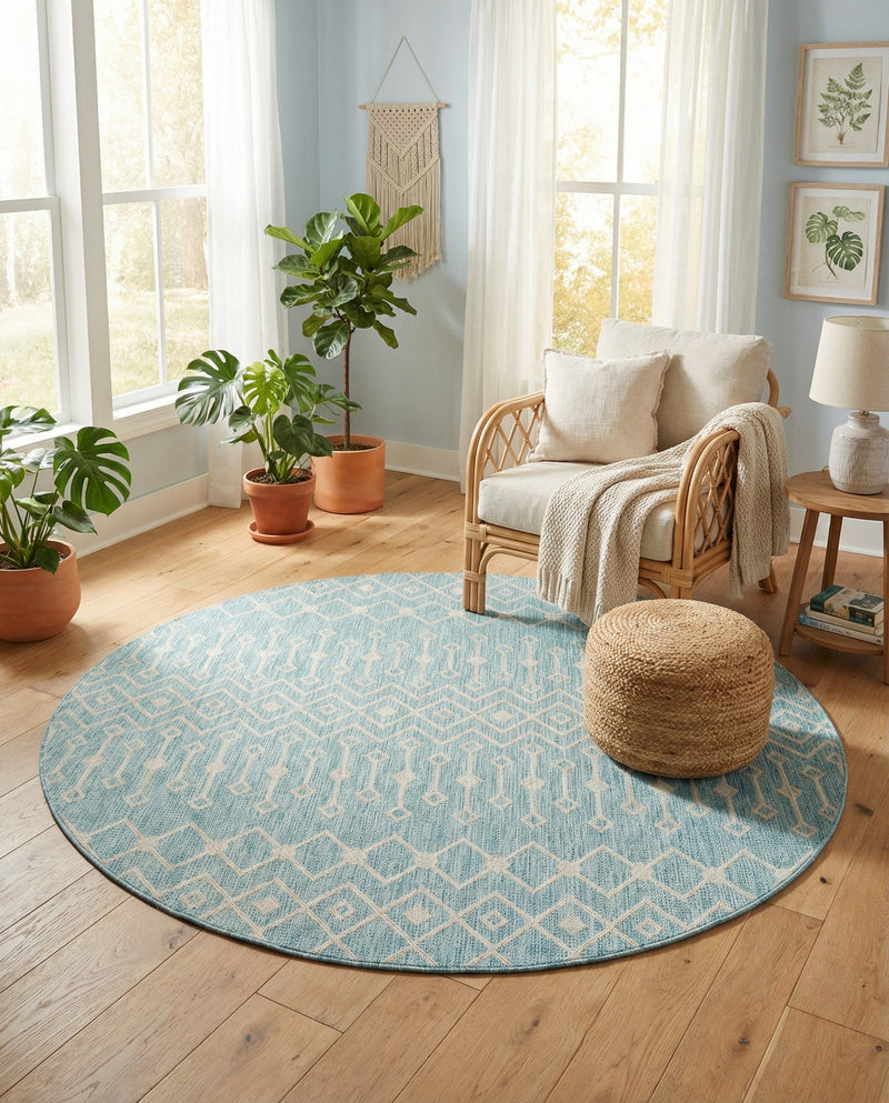 Savannah Pergola Collection Area Rug -  Pergola (Aqua) Round Aqua  lifestyle 58