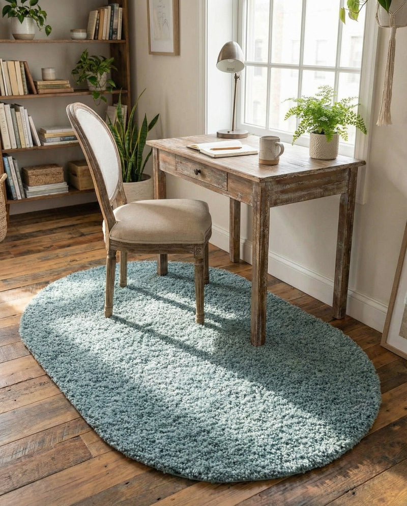 Plush Oasis Collection Area Rug - Serenity (Light Slate Blue) Oval Light Slate Blue  lifestyle 77