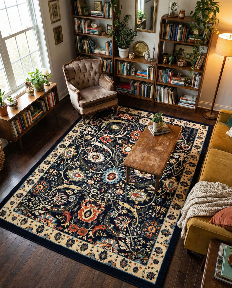 Tabriz Tapestry Collection Area Rug - Sahand (Navy Blue) Rectangle Navy Blue  lifestyle 20