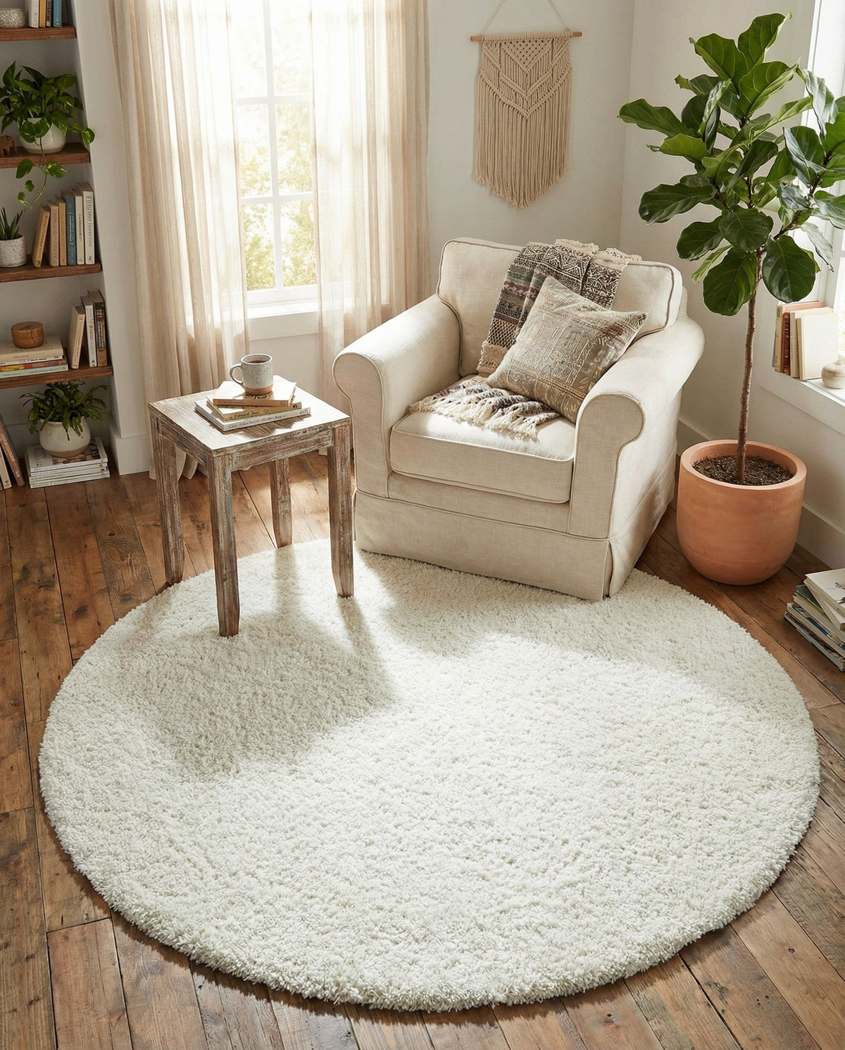Cozy Comfort Shag Collection Area Rug - Haven (White) Round White  lifestyle 89