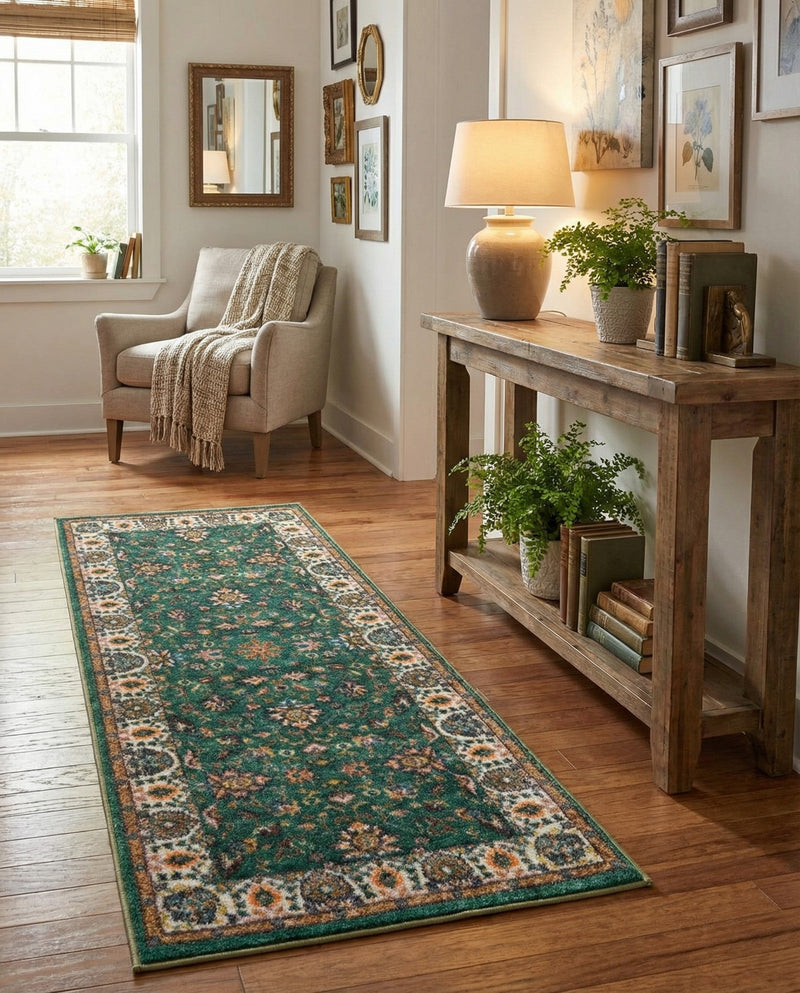 Casablanca Tapestry Collection Area Rug -  Marrakech (Emerald Green) Runner Emerald Green  lifestyle 32