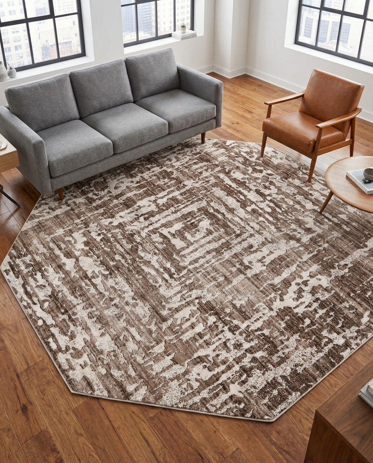 Sanctuary Retreat Collection Area Rug -  Asylum Octagon Chocolate Brown  lifestyle 161