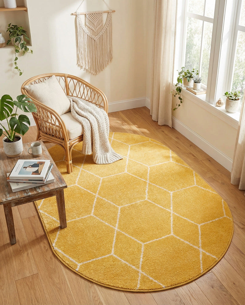 Trellis Mosaic Collection Area Rug - Arborville (Yellow) Oval Yellow  lifestyle 90