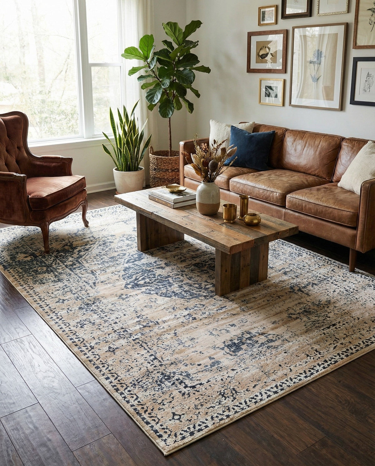 Coastal Manor Collection Area Rug -  Dunes Rectangle Dark Blue  lifestyle 12