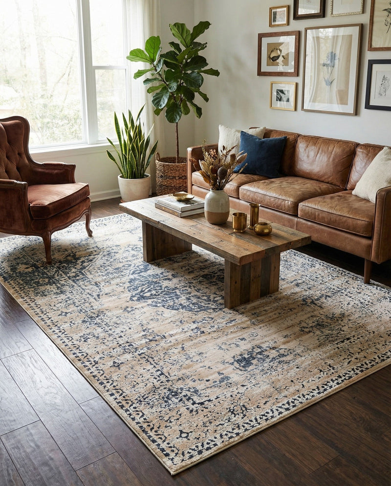 Coastal Manor Collection Area Rug -  Dunes Rectangle Dark Blue  lifestyle 12