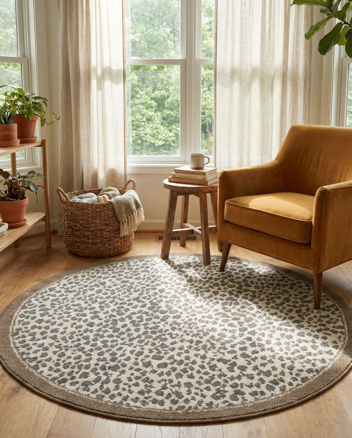 Savannah Sojourn Collection Area Rug - Serengeti Round Brown  lifestyle 182