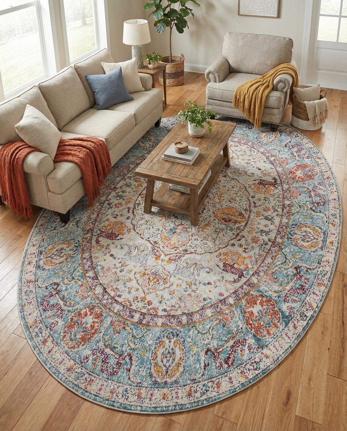 Caribbean Breeze Collection Area Rug -  Xcalak Oval Light Blue  lifestyle 108