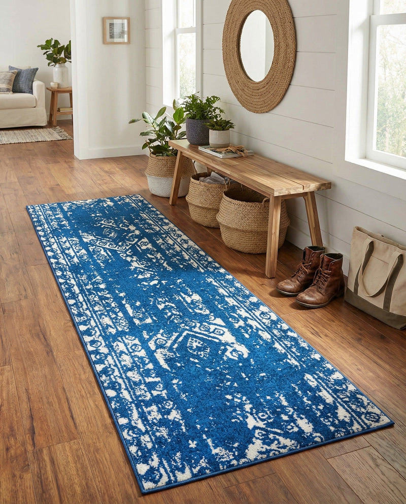 Brighton Stripes Collection Area Rug - Sussex (Navy Blue) Runner Navy Blue  lifestyle 58