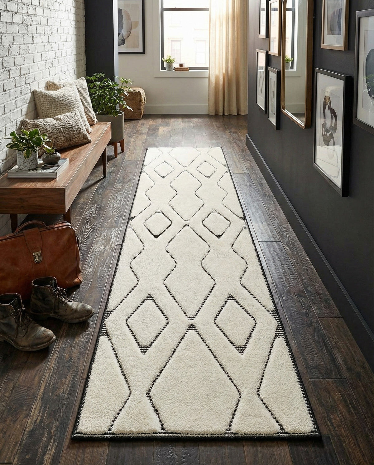 Monochrome Collection Area Rug -  Glacier Runner Ivory White  lifestyle 101