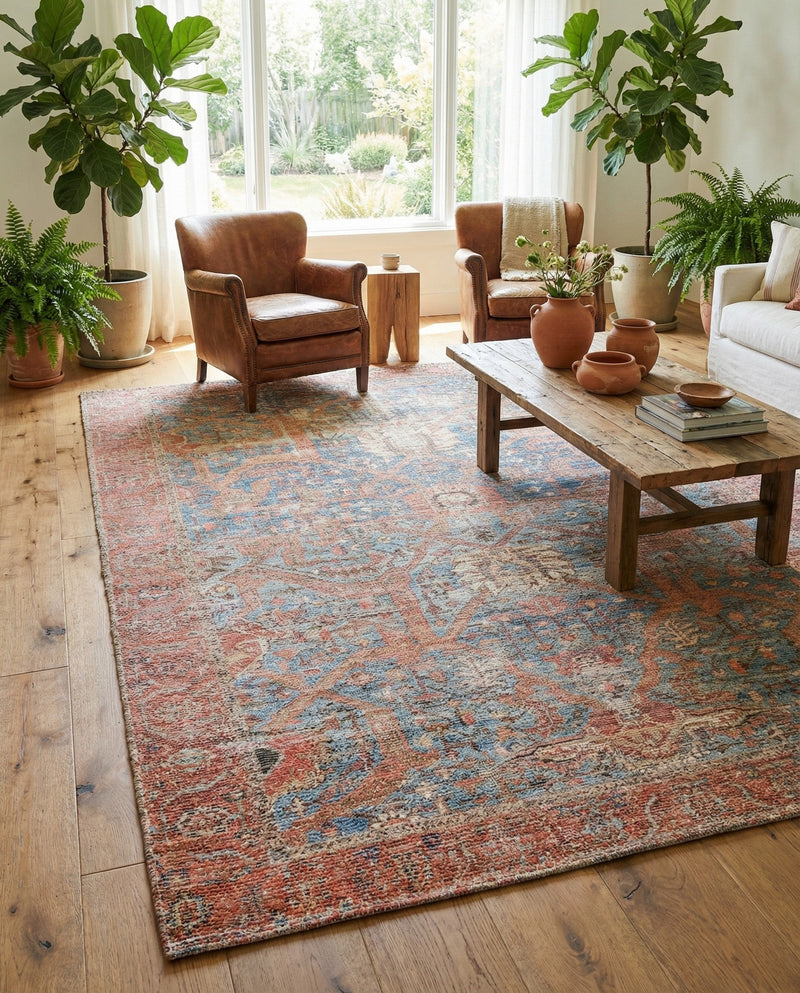 Savannah Threads Collection Area Rug -  Patagonian Rectangle Antique Blue  lifestyle 13