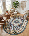 Persian Elegance Collection Area Rug -  Hamedan (Blue) Oval Blue  lifestyle 88