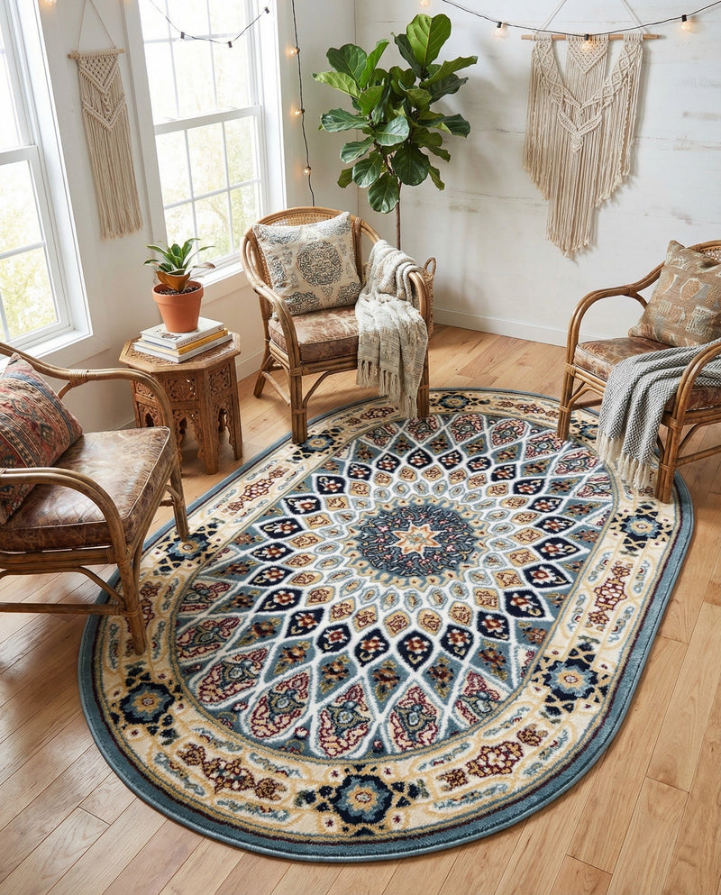 Persian Elegance Collection Area Rug -  Hamedan (Blue) Oval Blue  lifestyle 88