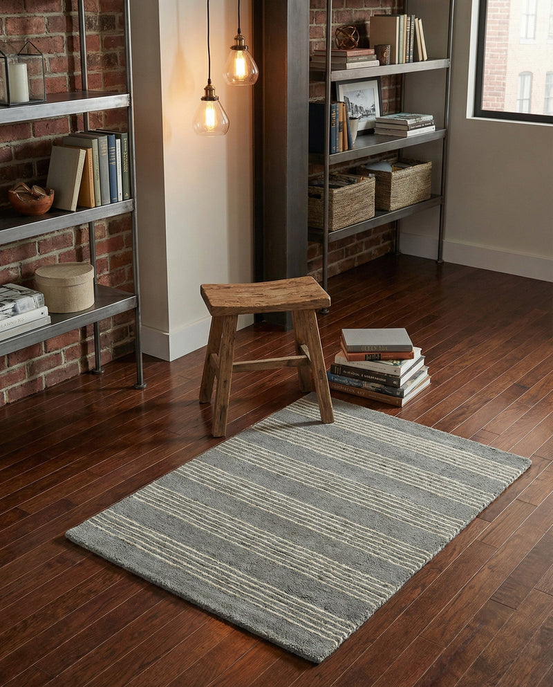 Hampton Stripes Wool Collection Area Rug - Montauk Rectangle Earl Gray  lifestyle 55