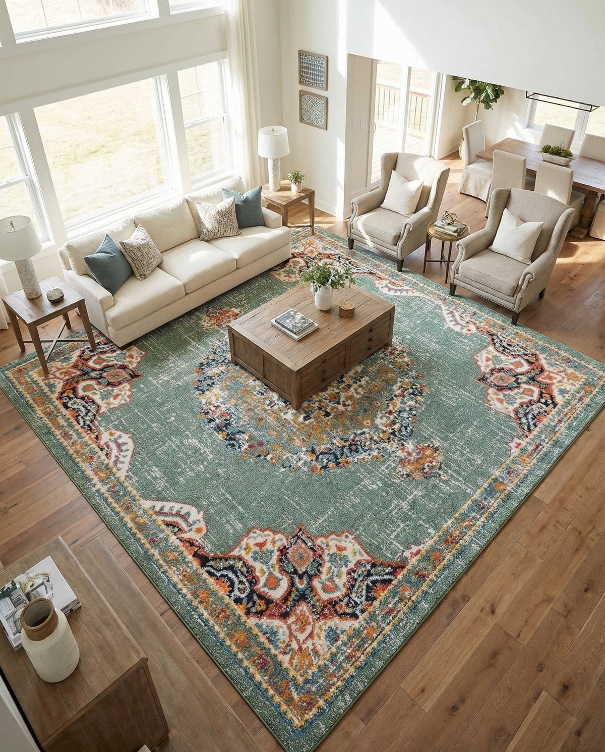 Brighton Terrace Collection Area Rug - Hove (Green) Square Green  lifestyle 62