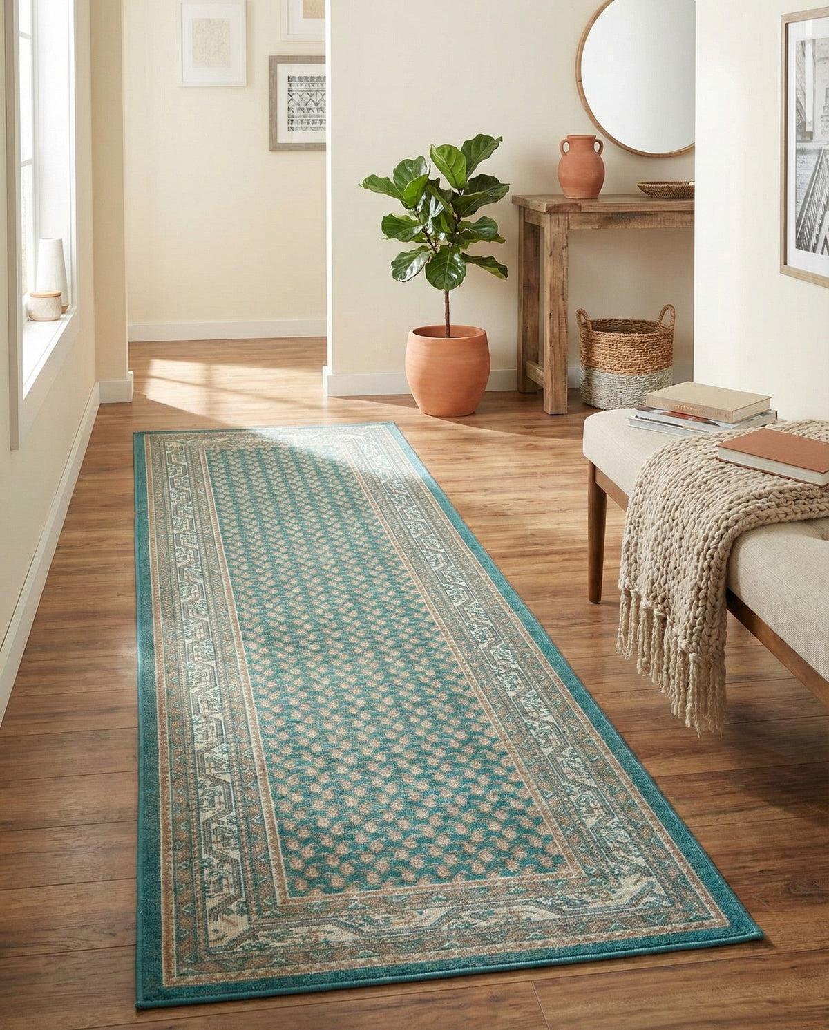 Soho Elegance Collection Area Rug -  Mercer (Turquoise) Runner Turquoise  lifestyle 85