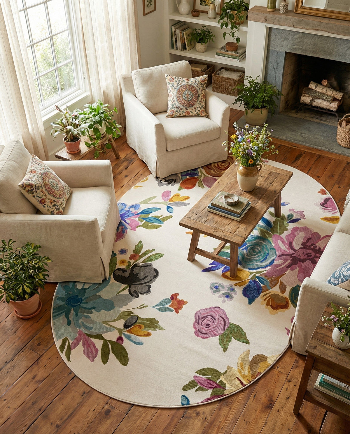 Meadow Breeze Collection Area Rug - Wildflower Oval Ivory  lifestyle 167