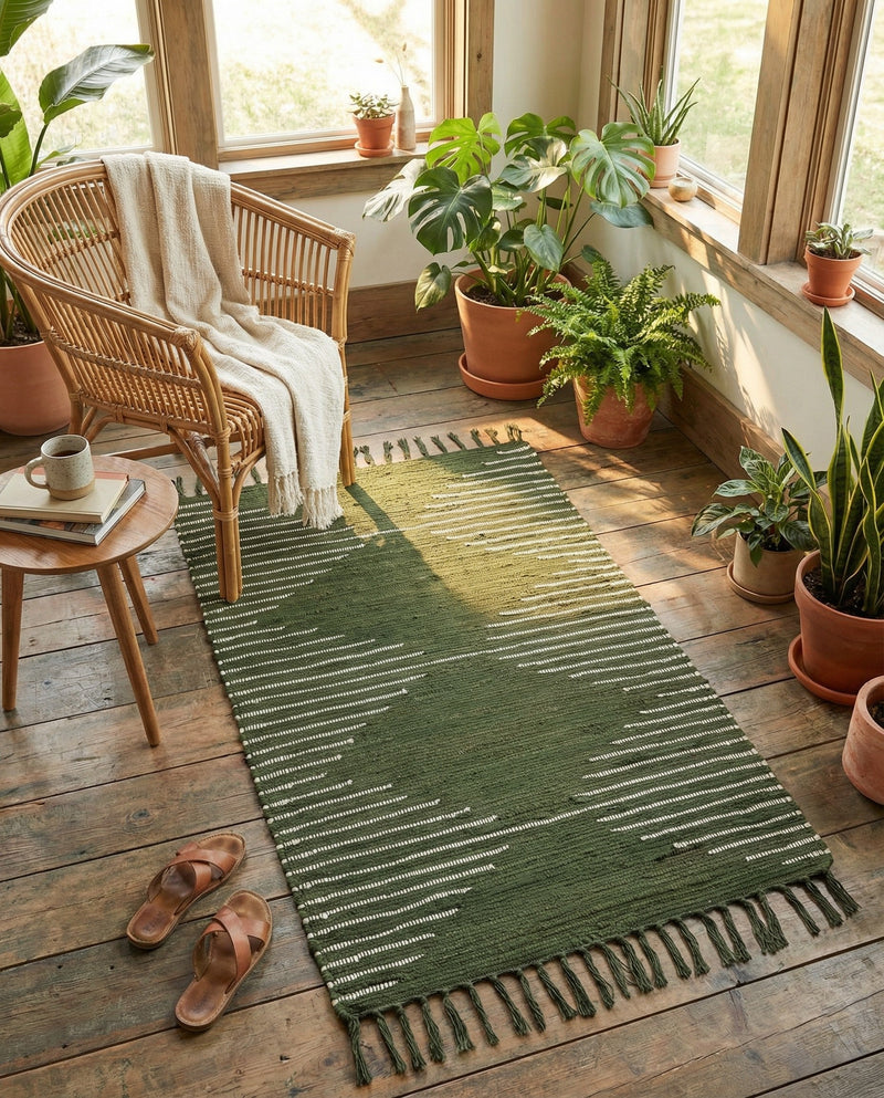 Thar Cotton Collection Area Rug - Jaisalmer (Green) Rectangle Green  lifestyle 15