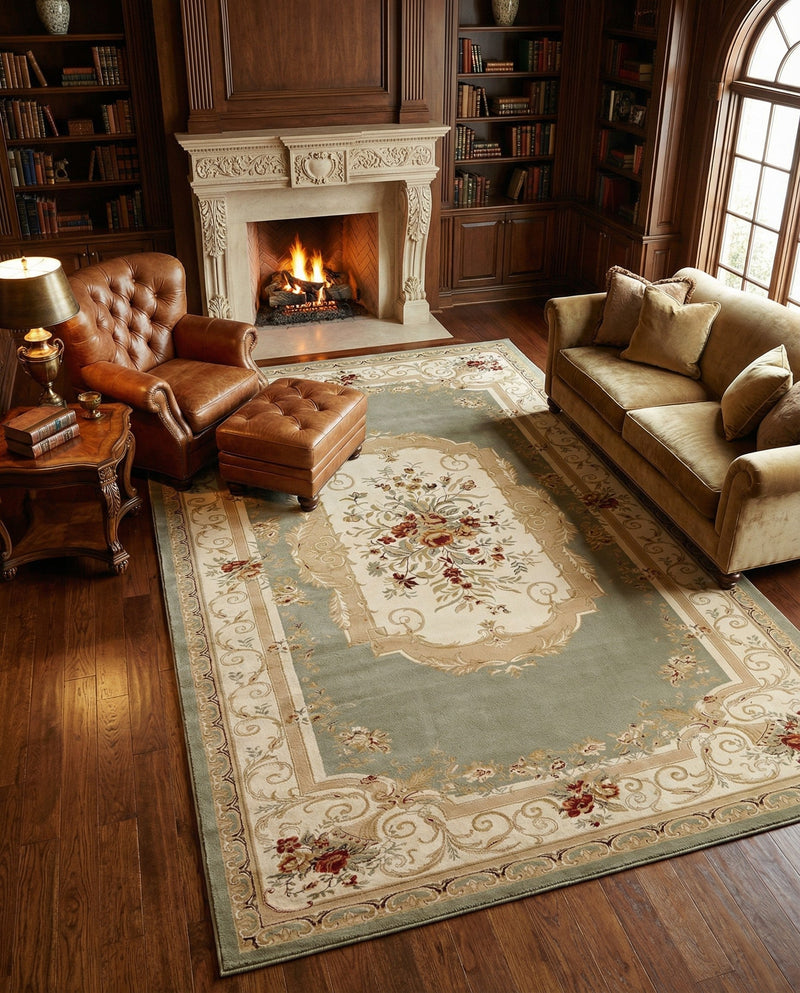 Versailles Elegance Collection Area Rug -  Louveciennes (Green) Rectangle Green  lifestyle 7