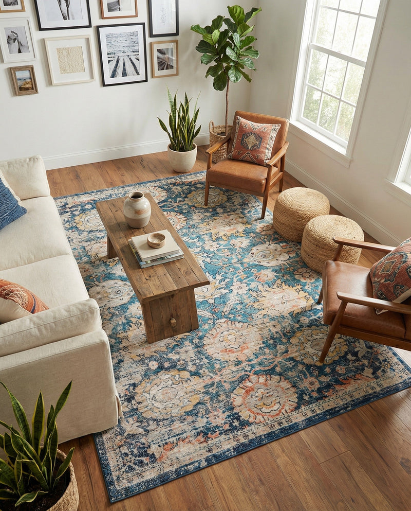 Seville Stripes Collection Area Rug -  Cordoba (Blue) Rectangle Blue  lifestyle 24