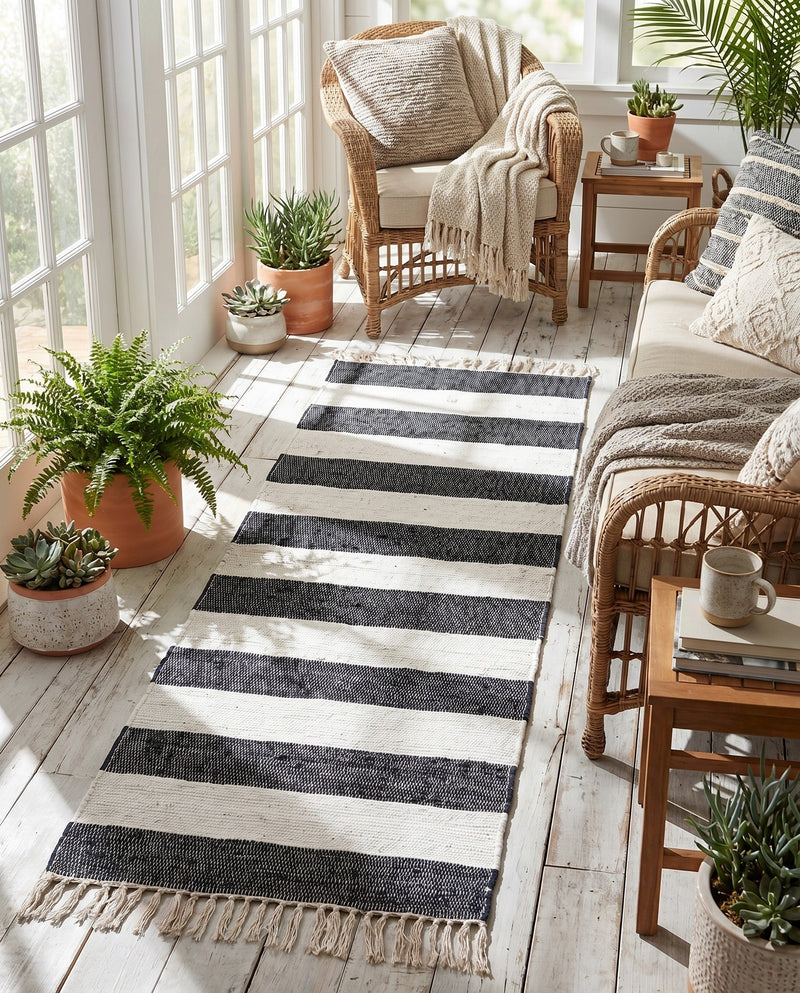 Tassel Trail Collection Area Rug - Pathway (Navy Blue) Runner Navy Blue  lifestyle 66
