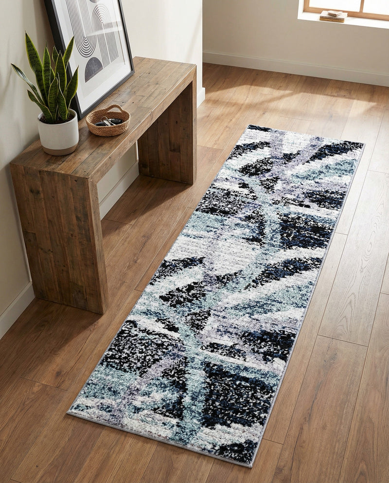 Santa Fe Trails Collection Area Rug -  Navajo Runner Gray and Ivory  lifestyle 53
