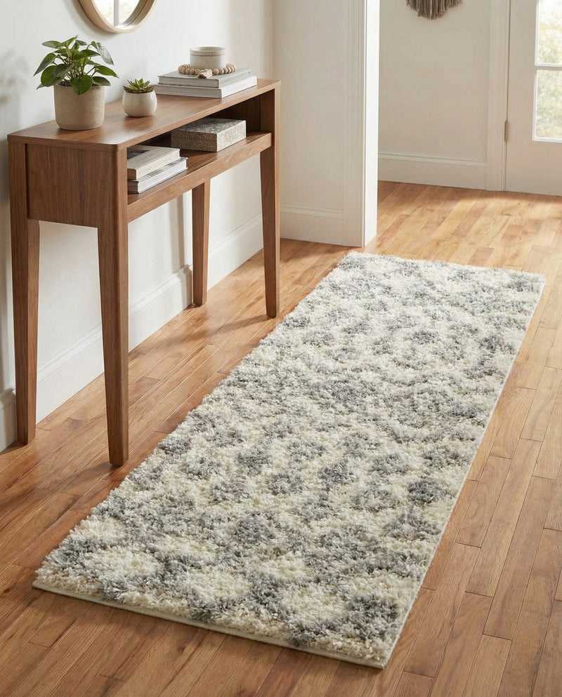Berber Lattice Shag Collection Area Rug - Atlas (Ivory) Runner Ivory  lifestyle 59