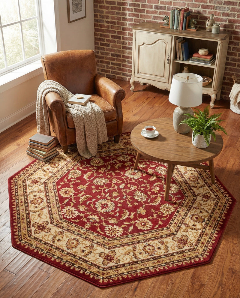 Jaipur Elegance Collection Area Rug -  Nahargarh (Red) Octagon Red  lifestyle 89