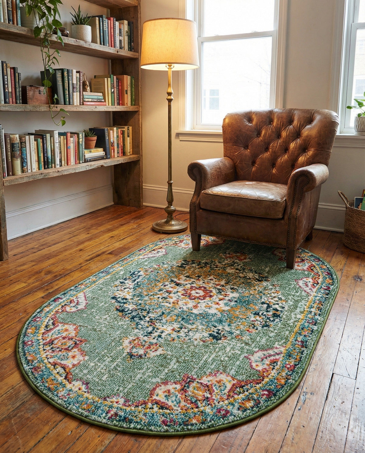 Brighton Terrace Collection Area Rug - Hove (Green) Oval Green  lifestyle 82