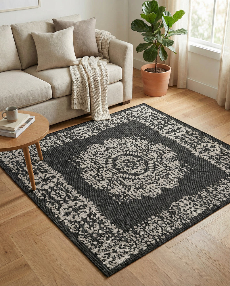 Patio Heritage Collection Area Rug - Savannah (Charcoal Gray) Square Charcoal Gray  lifestyle 72