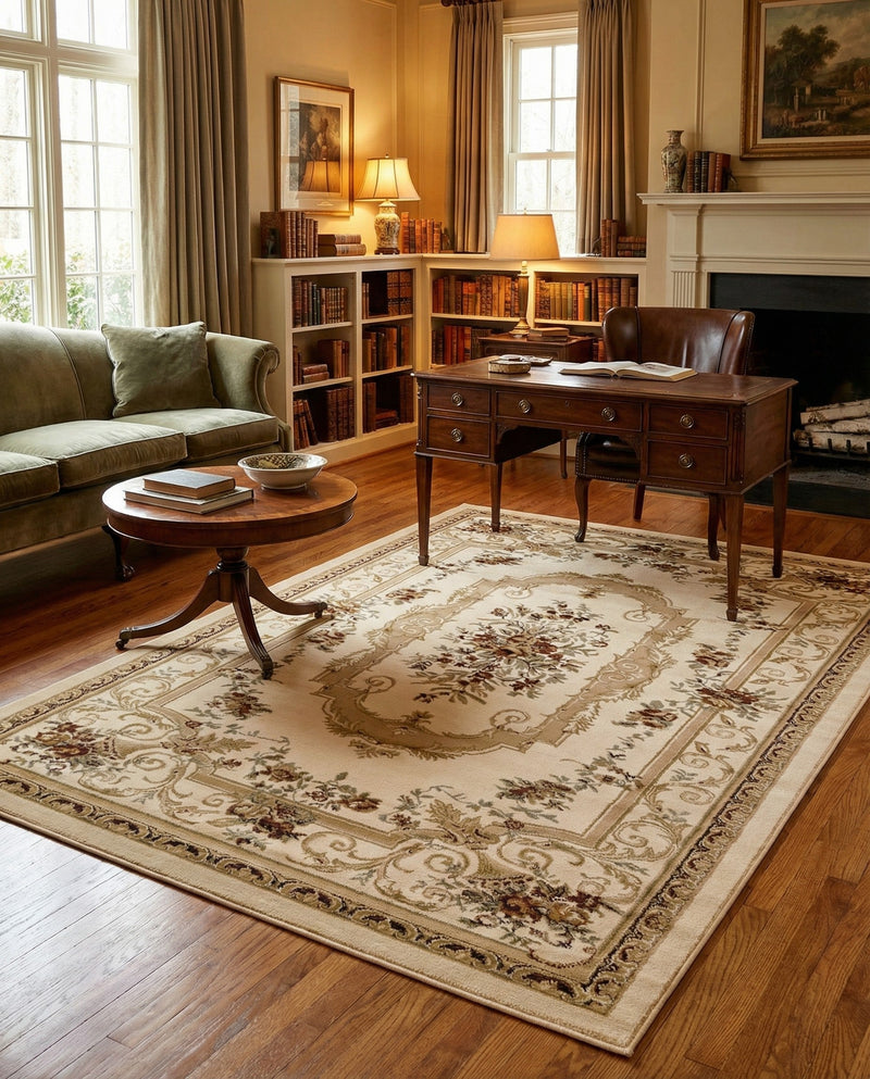 Versailles Elegance Collection Area Rug -  Louveciennes (Cream) Rectangle Cream  lifestyle 13