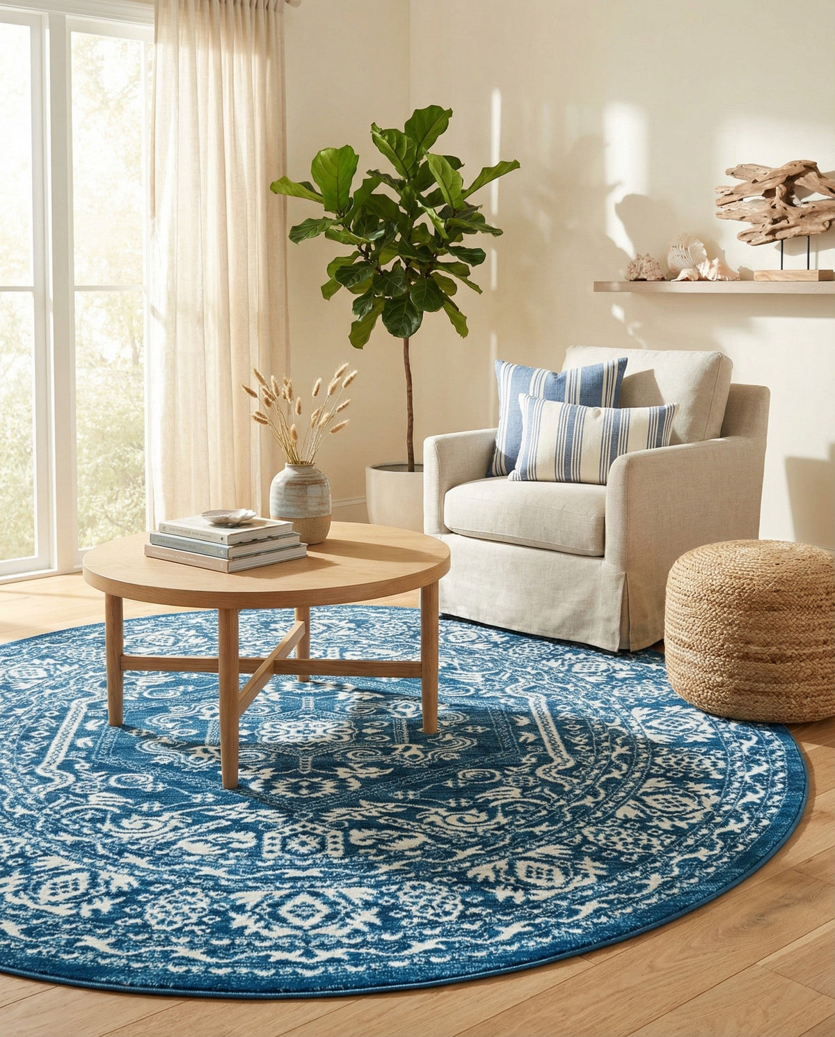 Charleston Elegance Collection Area Rug - Harborview Round Blue  lifestyle 109
