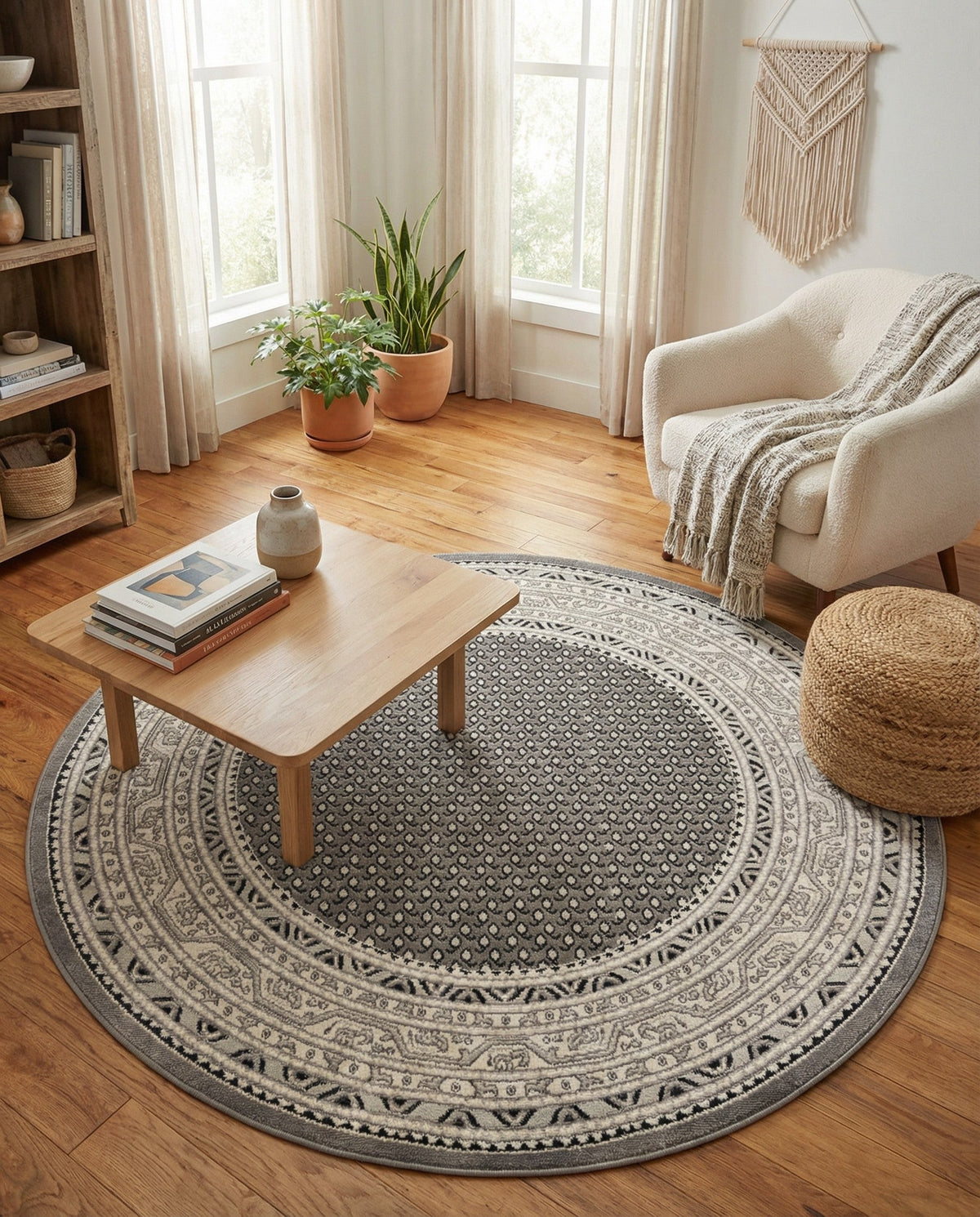 Soho Elegance Collection Area Rug -  Mercer (Gray) Round Gray  lifestyle 80
