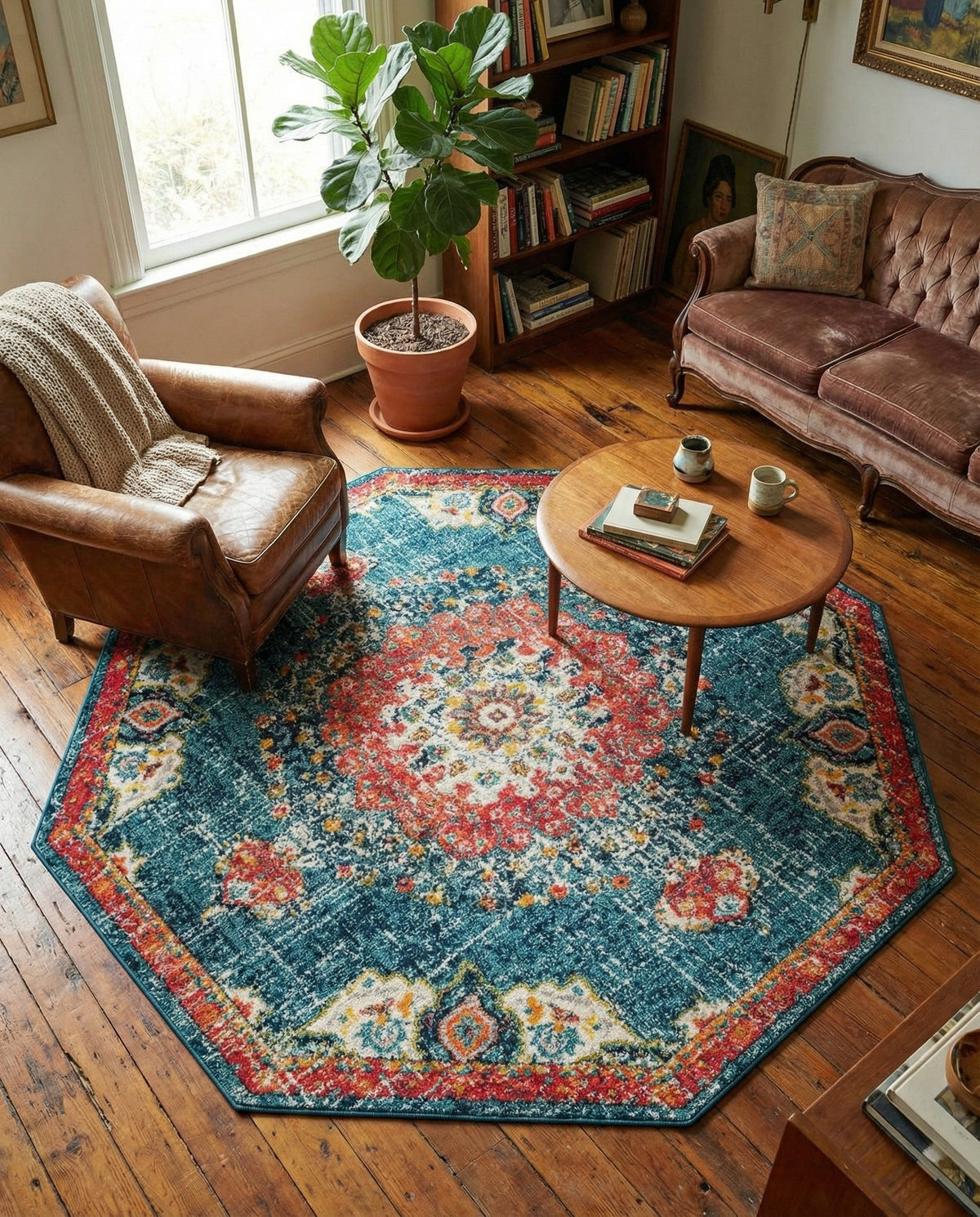 Brighton Terrace Collection Area Rug - Hove (Blue) Octagon Blue  lifestyle 107