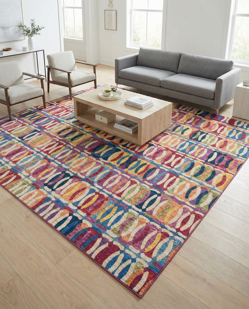 Urban Terrace Collection Area Rug -  Boardwalk Square Multi  lifestyle 55
