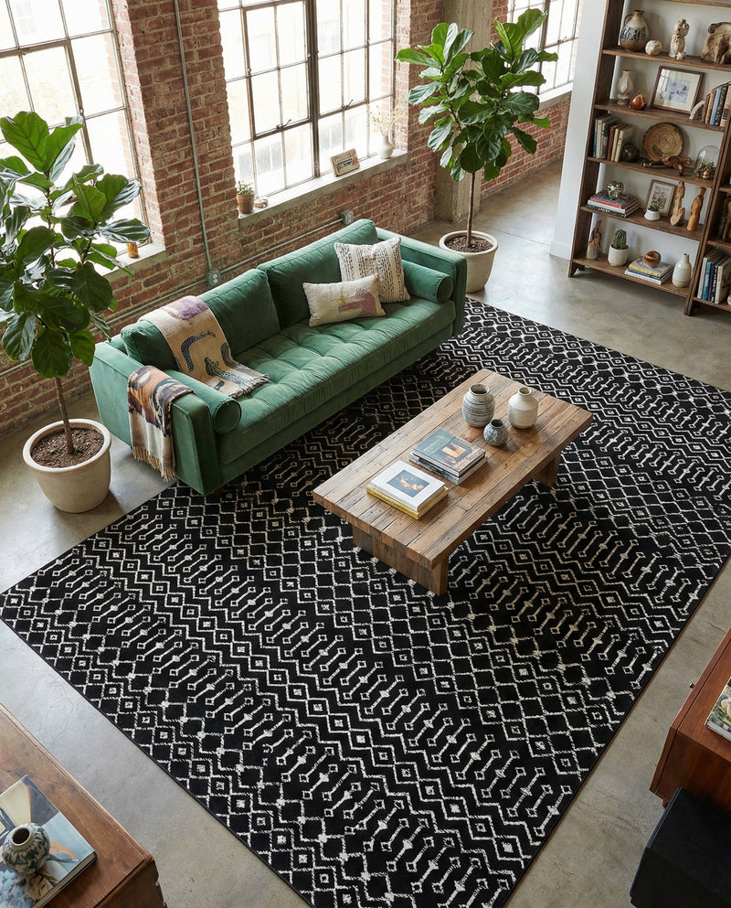 Marrakech Lattice Collection Area Rug - Medina (Black) Rectangle Black  lifestyle 5