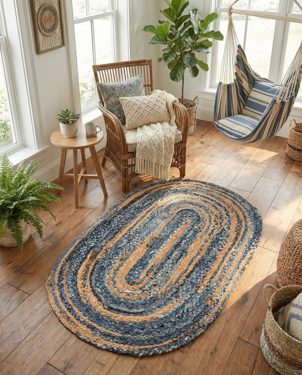 Woven Udaipur Collection Area Rug - Sahara Oval Blue and Natural  lifestyle 103