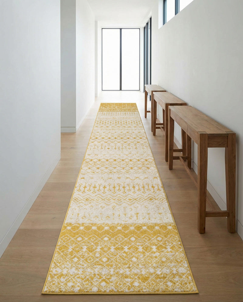 Mediterranean Lattice Collection Area Rug -  Casablanca (Ivory and Yellow) Runner Ivory and Yellow  lifestyle 59