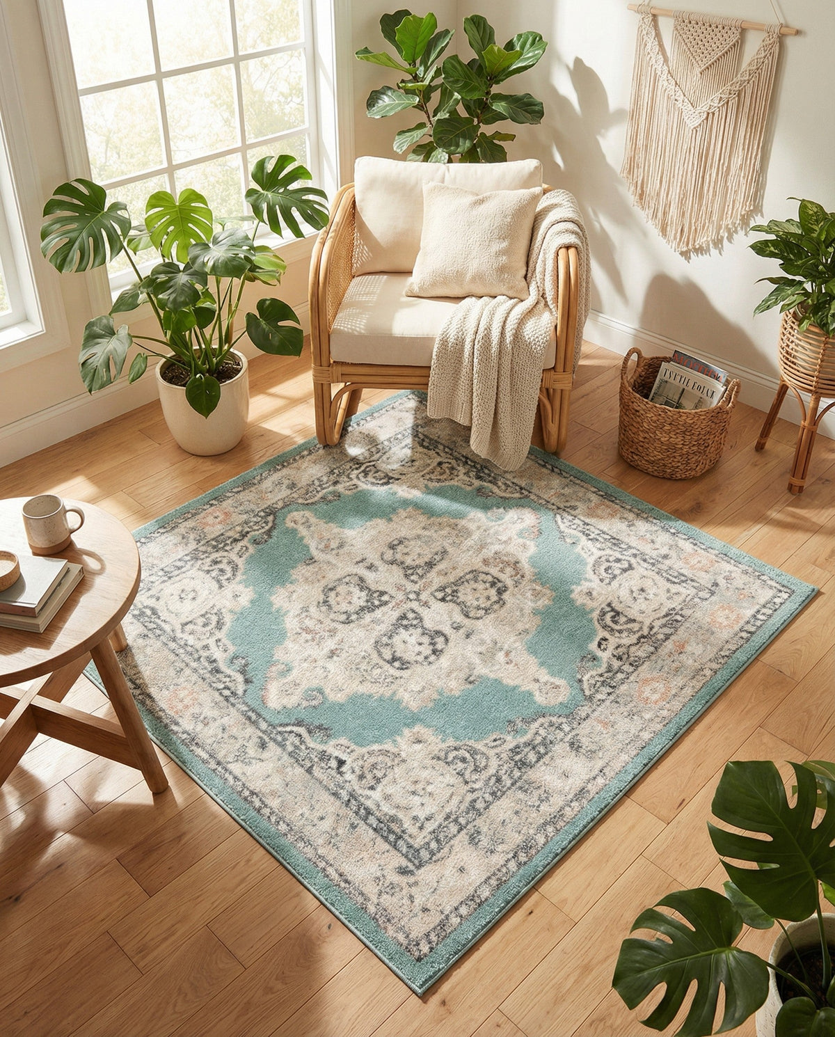 Beverly Grove Collection Area Rug -  Fairfax (Aqua) Square Aqua  lifestyle 84