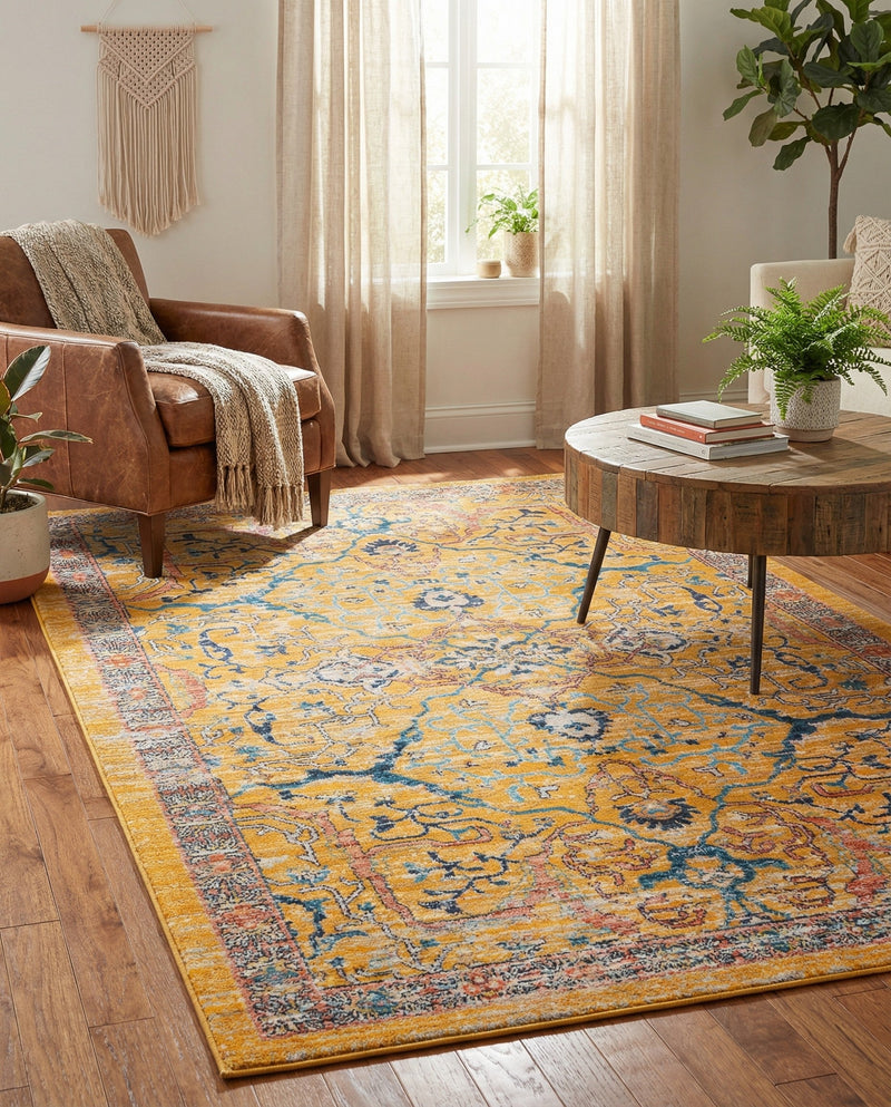Seville Stripes Collection Area Rug -  Malaga (Yellow) Rectangle Yellow  lifestyle 21
