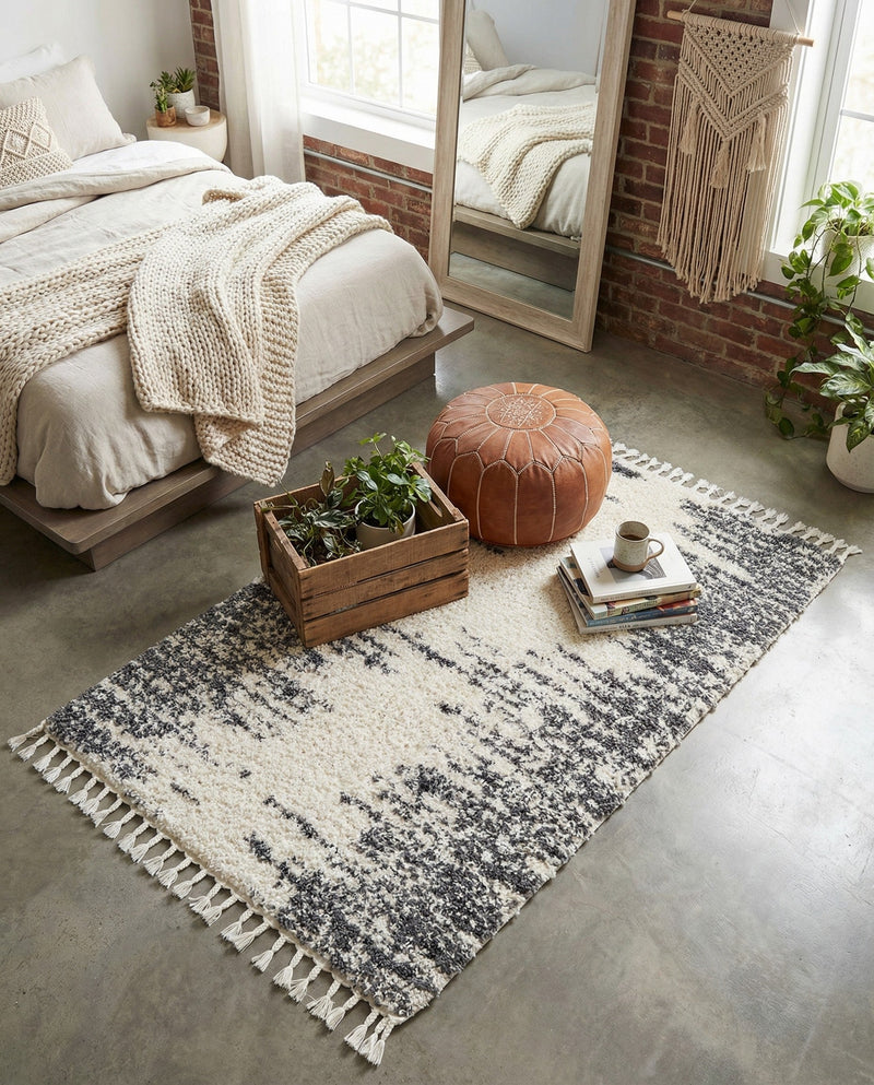 Tranquil Tides Shag Collection Area Rug - Marina Rectangle White  lifestyle 44