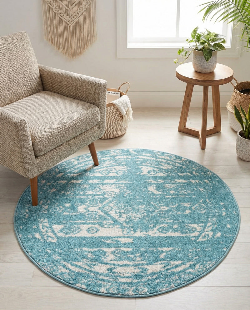 Brighton Stripes Collection Area Rug - Sussex (Light Blue) Round Light Blue  lifestyle 58