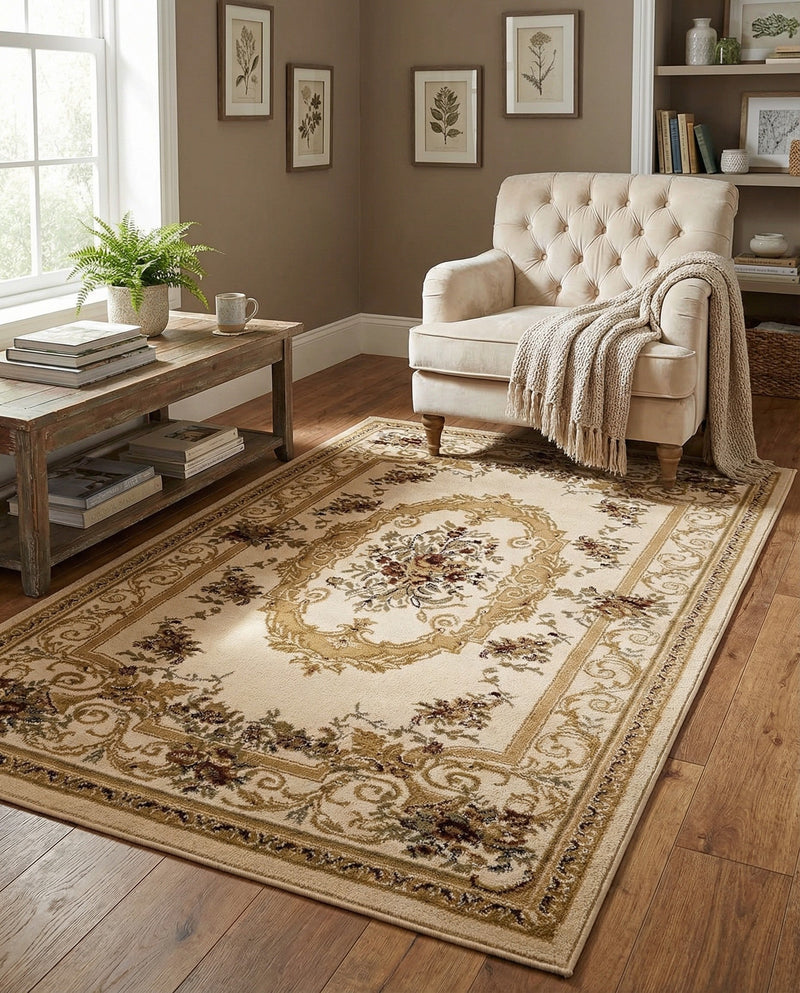 Versailles Elegance Collection Area Rug -  Louveciennes (Cream) Rectangle Cream  lifestyle 31