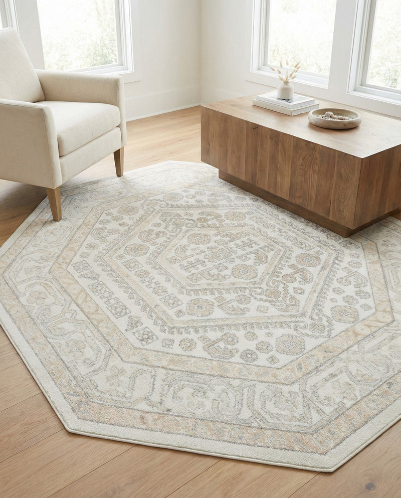 Adriana Terrace Collection Area Rug - Capri (Ivory) Octagon Ivory  lifestyle 64