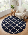 Lattice Gardens Collection Area Rug -  Floratown Round Navy Blue  lifestyle 42